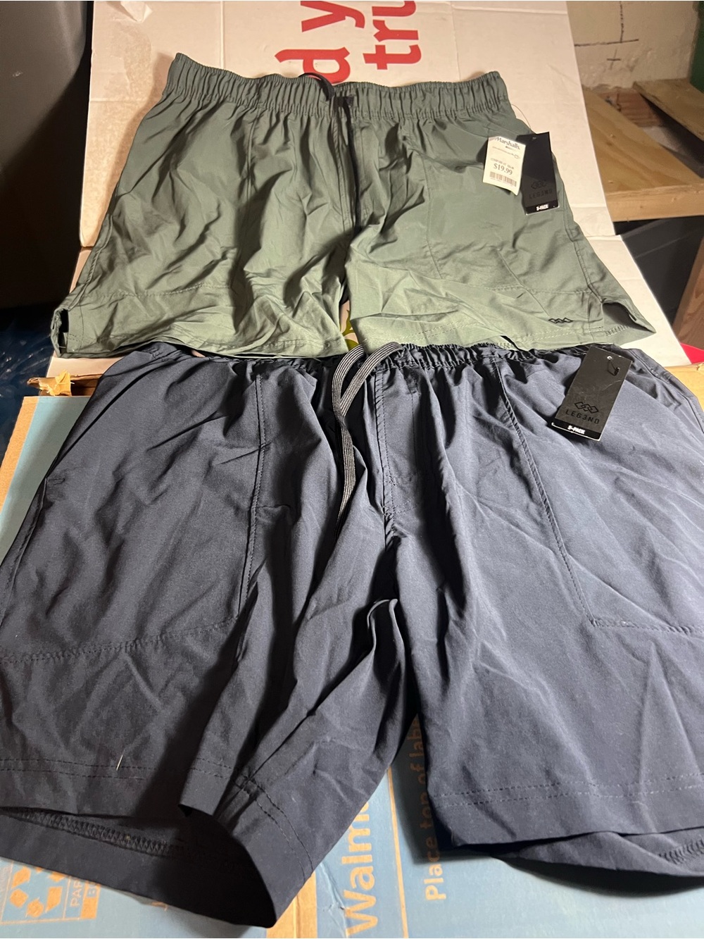 Men's Athletic Drawstring Shorts - Olive Green & Navy